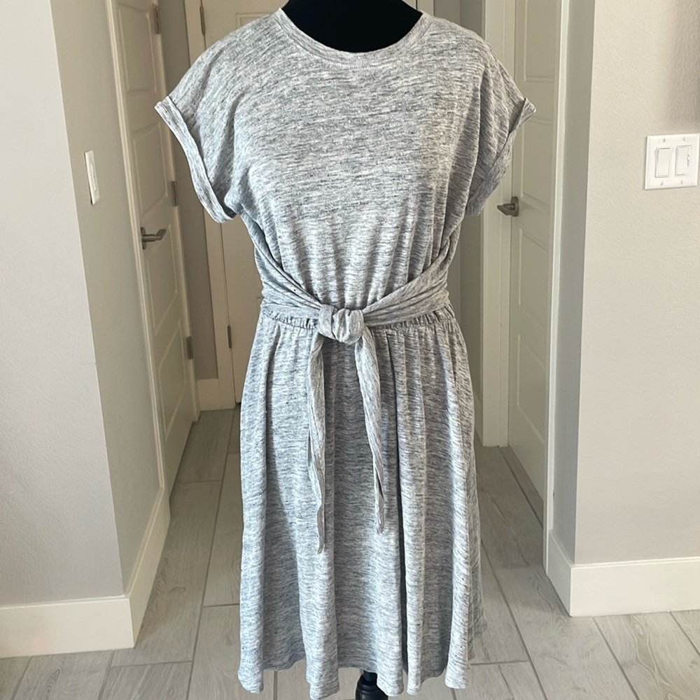 Rebecca Taylor Gray Linen Front Tie Short Sleeve Summer Dress Size S